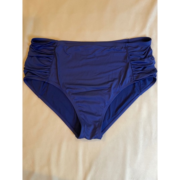 Apt. 9 Other - Apt. 9 Womens Navy Blue Ruched High Waisted Bikini Bottoms Size 2X Full Coverage